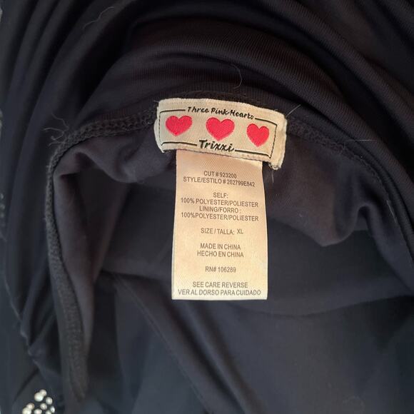 Vintage 90s Trixxi Halter Neck Ruched Midi Prom Dress Black Silver Rhinestone XL - Picture 7 of 7